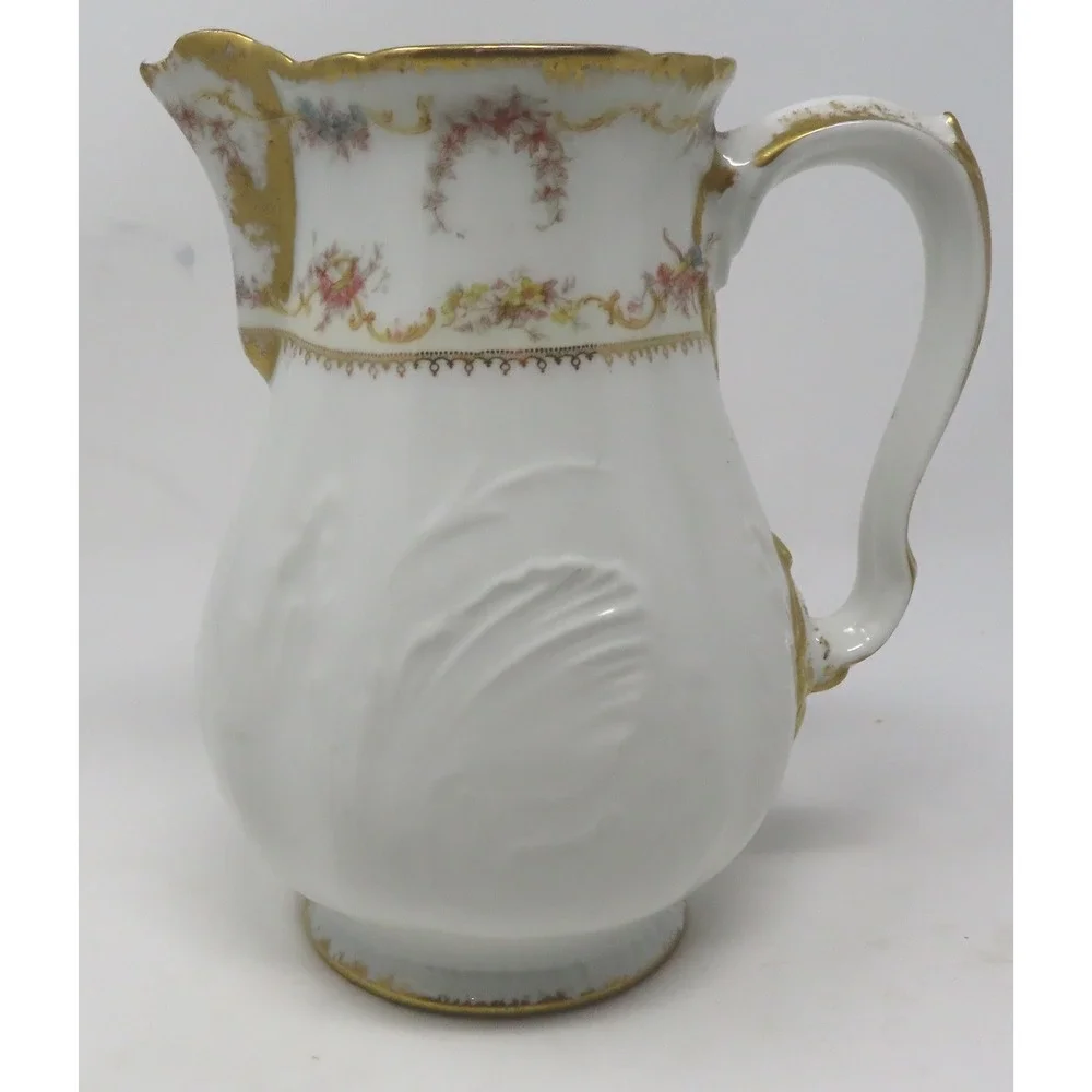 Antique Haviland Limoges France Porcelain‎ Cream Pitcher Gold Gilt Floral